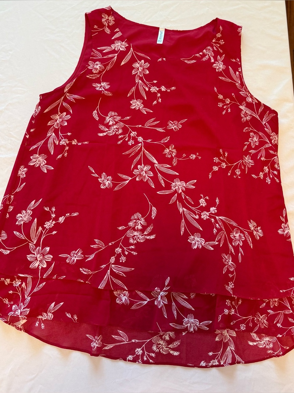 Sleeveless Floral Layered Tank Top - Red dressy or casual